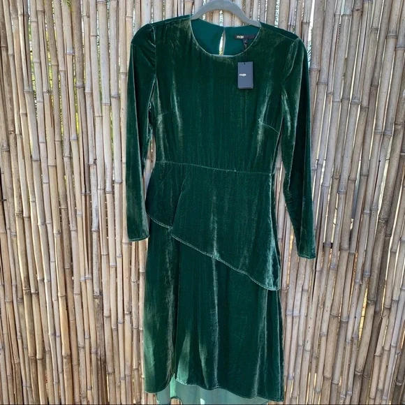 Maje elliptical hem emerald green velvet midi dress sz S -  threedaughtersproperties.com